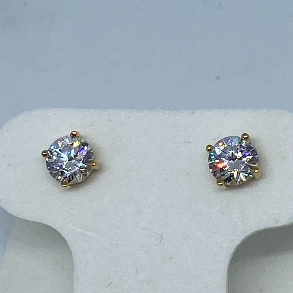 14K gold/sterling silver (Vermeil) 6mm cubic zirconia filigree setting earrings